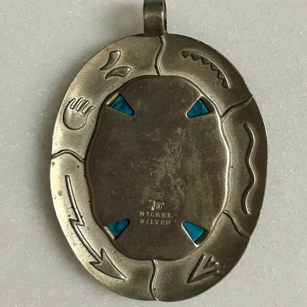 Vintage~ Bell Trading Post ~ Nickel Silver W/ Turquoise Stone Bear Claw ~Pendant - Picture 6 of 9